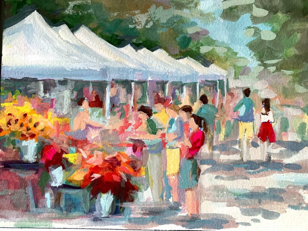 Ballard Farmers Market, 10x8 Gouache, Beth Goodman