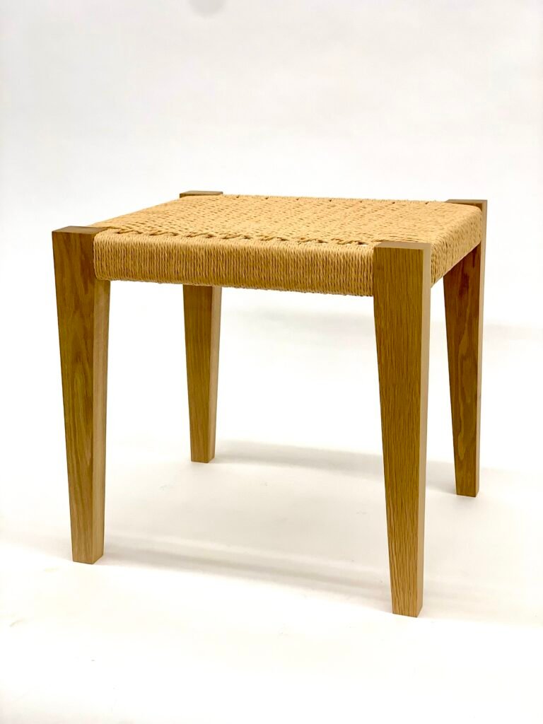 Bench - white oak, handwoven from natural wicker, Beth Goodman