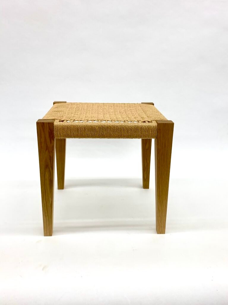 Bench - white oak, handwoven from natural wicker, Beth Goodman