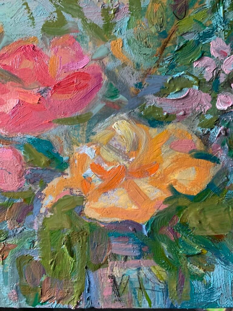 Wild Flowers - Oil Paint + Cold Wax + Pencil, 8x10 - Beth Goodman