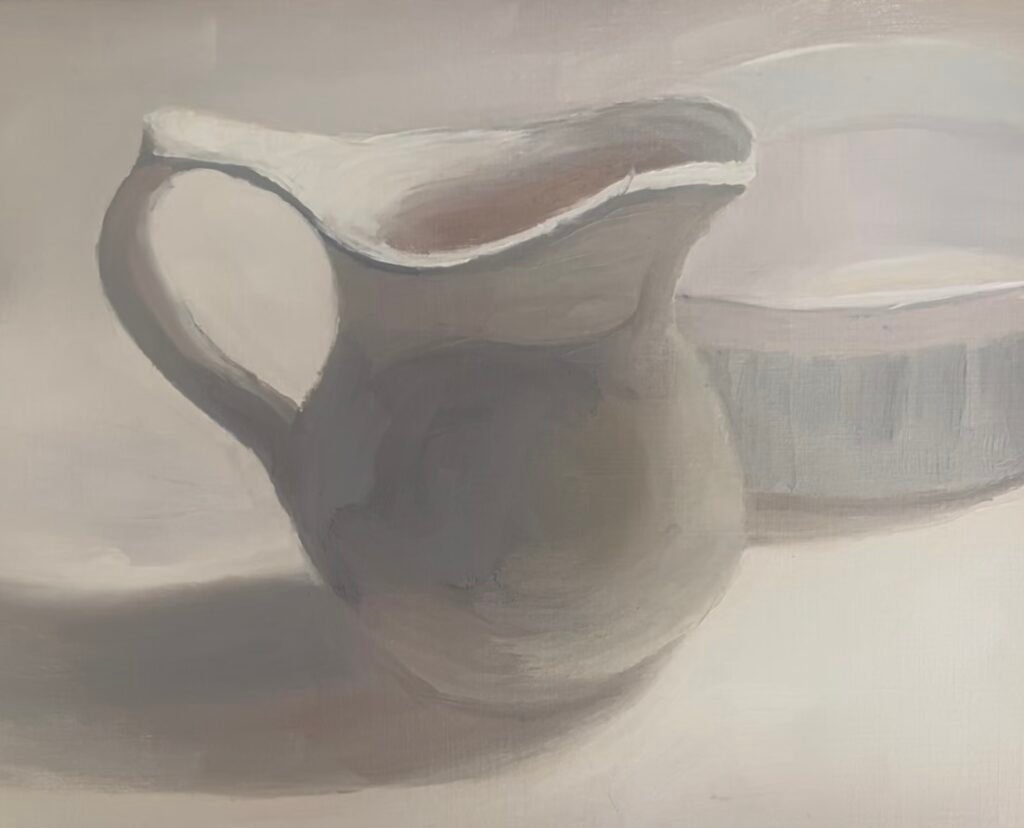 Still life study - White on White on White! - Oil Paint 12x9 - Beth Goodman